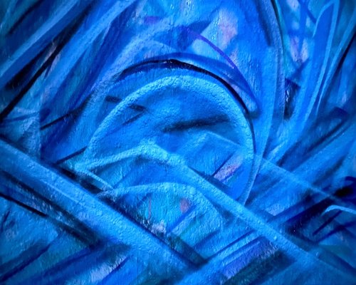 Abstract painting in blue hues